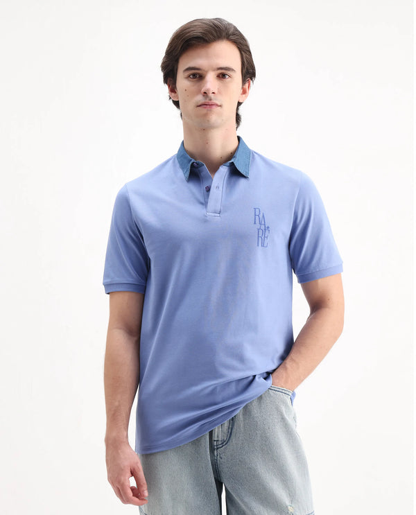 Rare Rabbit Men Tem Blue Short Sleeve Collared Neck Button Closure Plain Polo