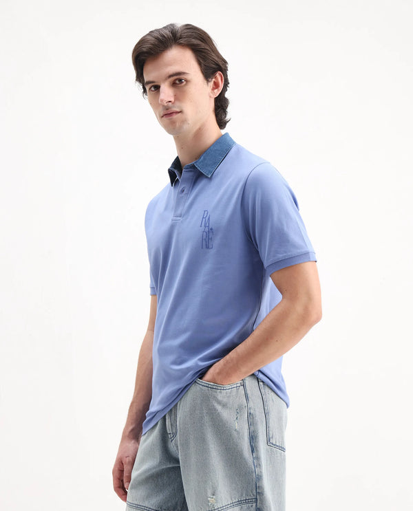 Rare Rabbit Men Tem Blue Short Sleeve Collared Neck Button Closure Plain Polo