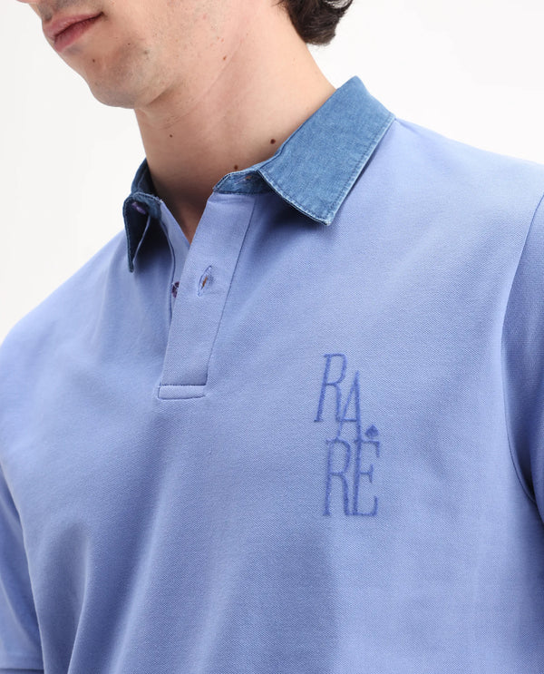 Rare Rabbit Men Tem Blue Short Sleeve Collared Neck Button Closure Plain Polo