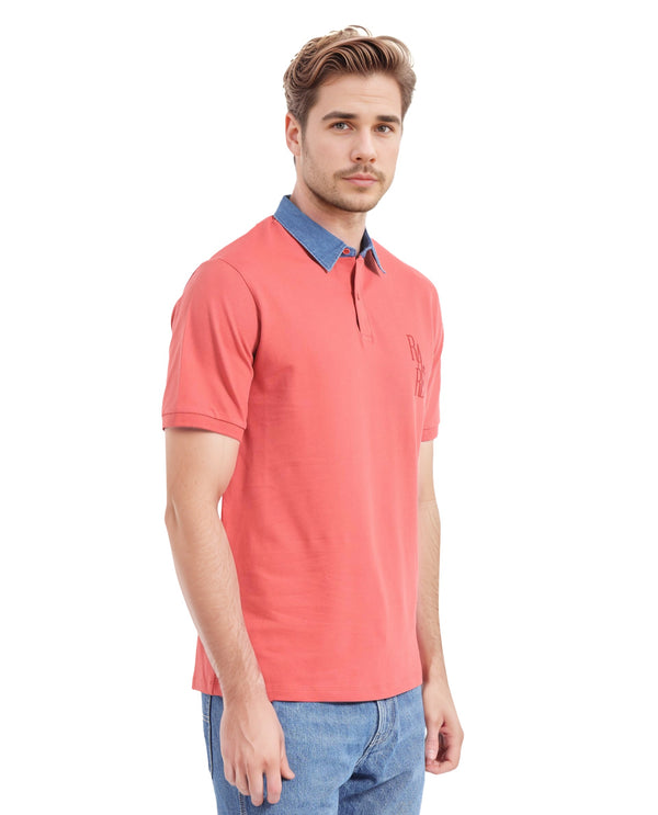 Rare Rabbit Men Tem Dark Orange Short Sleeve Collared Neck Button Closure Plain Polo