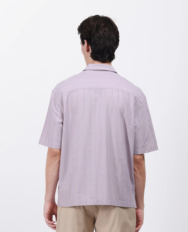 Rare Rabbit Men's Tenerz Dusky Purple Cotton Fabric Half Sleeve Spread Collar Boxy Fit Striped Shirt