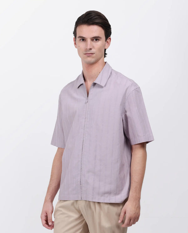 Rare Rabbit Men's Tenerz Dusky Purple Cotton Fabric Half Sleeve Spread Collar Boxy Fit Striped Shirt