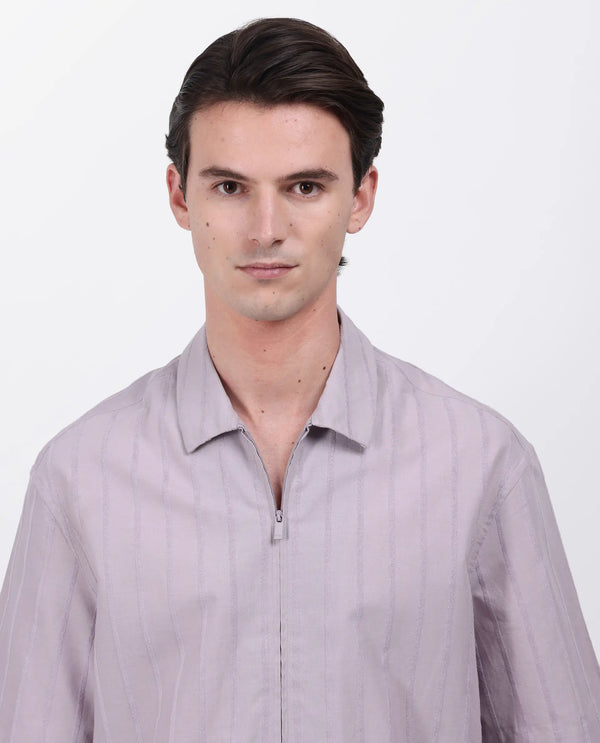 Rare Rabbit Men's Tenerz Dusky Purple Cotton Fabric Half Sleeve Spread Collar Boxy Fit Striped Shirt
