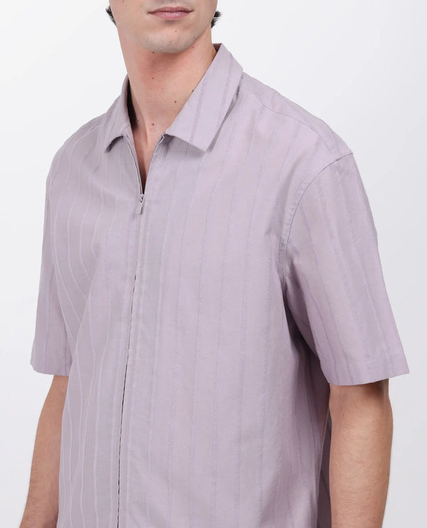 Rare Rabbit Men's Tenerz Dusky Purple Cotton Fabric Half Sleeve Spread Collar Boxy Fit Striped Shirt