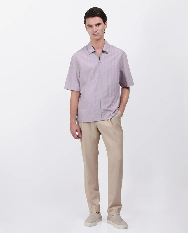 Rare Rabbit Men's Tenerz Dusky Purple Cotton Fabric Half Sleeve Spread Collar Boxy Fit Striped Shirt