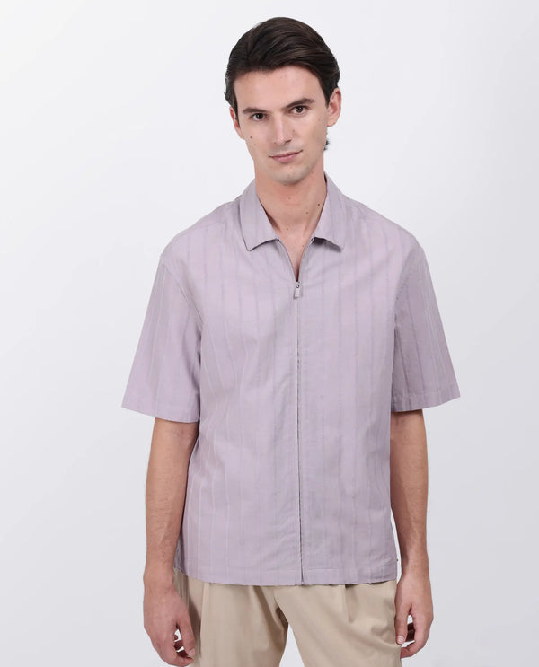 Rare Rabbit Men's Tenerz Dusky Purple Cotton Fabric Half Sleeve Spread Collar Boxy Fit Striped Shirt