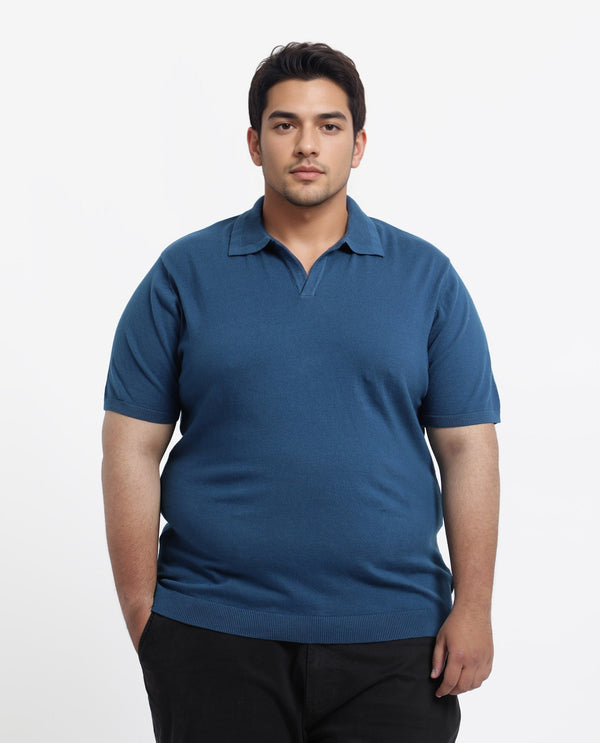 Rare Rabbit Men Teny-L Dark Blue Cotton Nylon Fabric Short Sleeve Polo