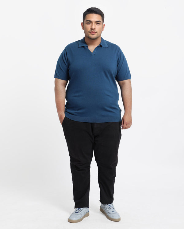 Rare Rabbit Men Teny-L Dark Blue Cotton Nylon Fabric Short Sleeve Polo