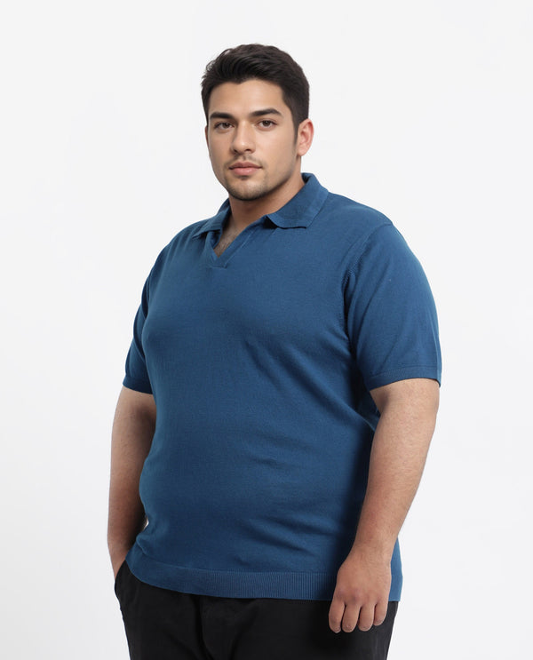 Rare Rabbit Men Teny-L Dark Blue Cotton Nylon Fabric Short Sleeve Polo