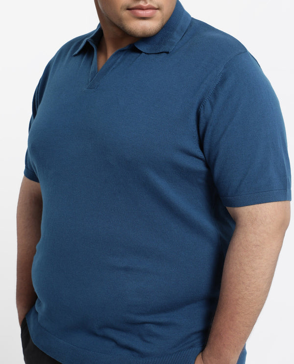 Rare Rabbit Men Teny-L Dark Blue Cotton Nylon Fabric Short Sleeve Polo