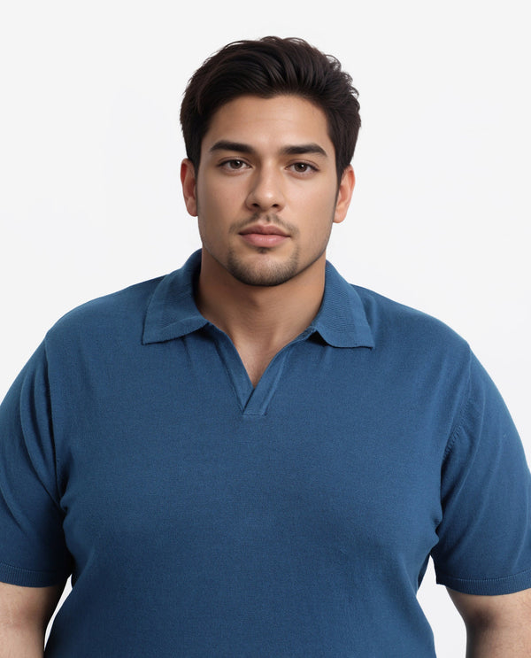 Rare Rabbit Men Teny-L Dark Blue Cotton Nylon Fabric Short Sleeve Polo