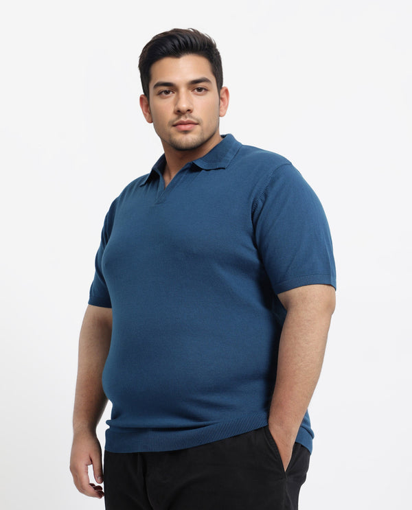 Rare Rabbit Men Teny-L Dark Blue Cotton Nylon Fabric Short Sleeve Polo