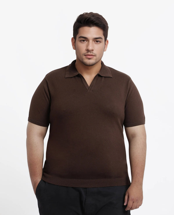 Rare Rabbit Men Teny-L Dark Brown Cotton Nylon Fabric Short Sleeve Polo