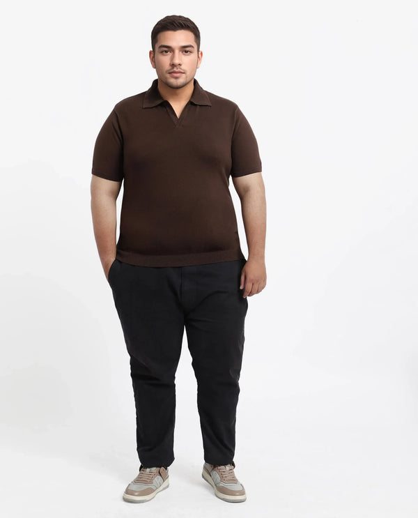 Rare Rabbit Men Teny-L Dark Brown Cotton Nylon Fabric Short Sleeve Polo