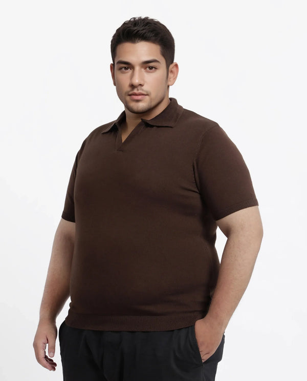 Rare Rabbit Men Teny-L Dark Brown Cotton Nylon Fabric Short Sleeve Polo