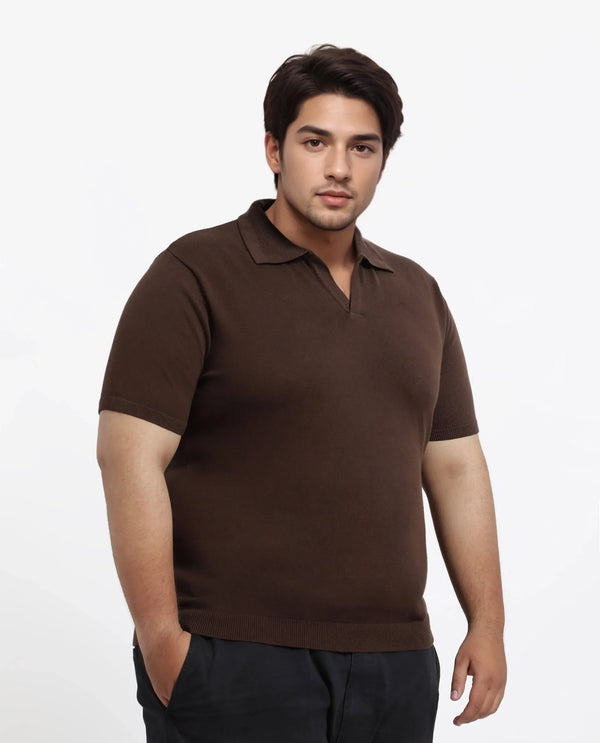 Rare Rabbit Men Teny-L Dark Brown Cotton Nylon Fabric Short Sleeve Polo