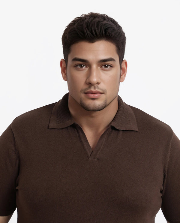 Rare Rabbit Men Teny-L Dark Brown Cotton Nylon Fabric Short Sleeve Polo