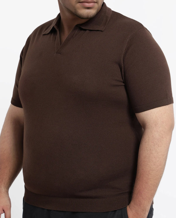 Rare Rabbit Men Teny-L Dark Brown Cotton Nylon Fabric Short Sleeve Polo