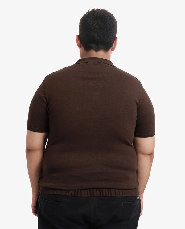 Rare Rabbit Men Teny-L Dark Brown Cotton Nylon Fabric Short Sleeve Polo