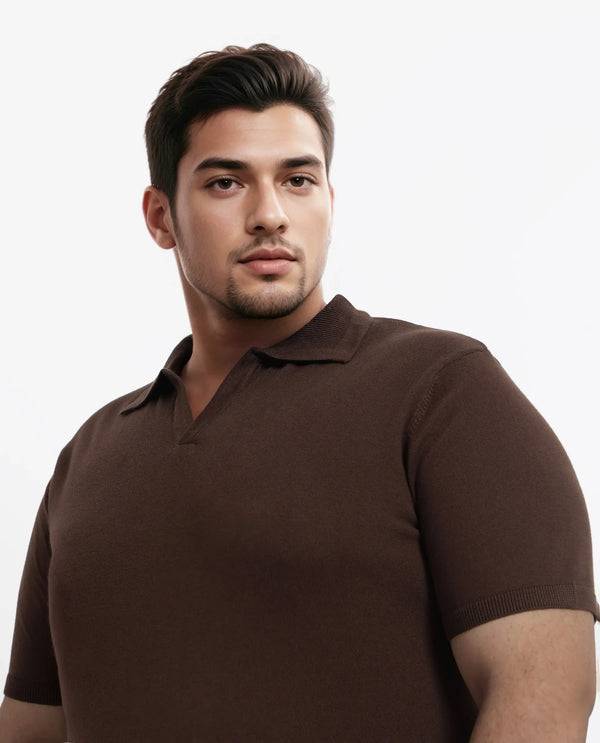 Rare Rabbit Men Teny-L Dark Brown Cotton Nylon Fabric Short Sleeve Polo