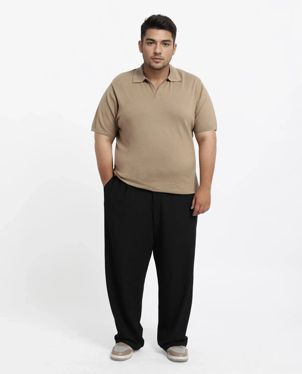 Rare Rabbit Men Teny-L Khaki Cotton Nylon Fabric Short Sleeve Polo