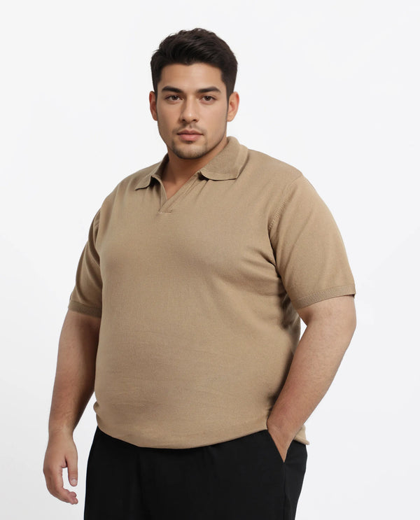 Rare Rabbit Men Teny-L Khaki Cotton Nylon Fabric Short Sleeve Polo