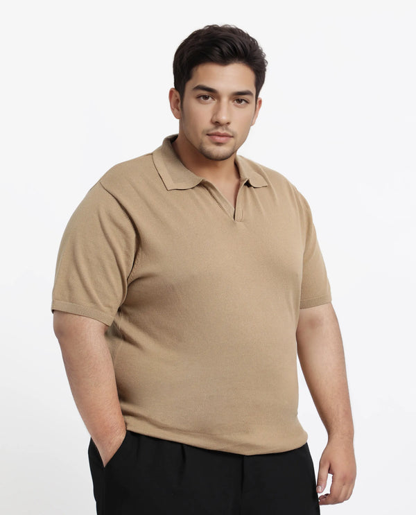 Rare Rabbit Men Teny-L Khaki Cotton Nylon Fabric Short Sleeve Polo