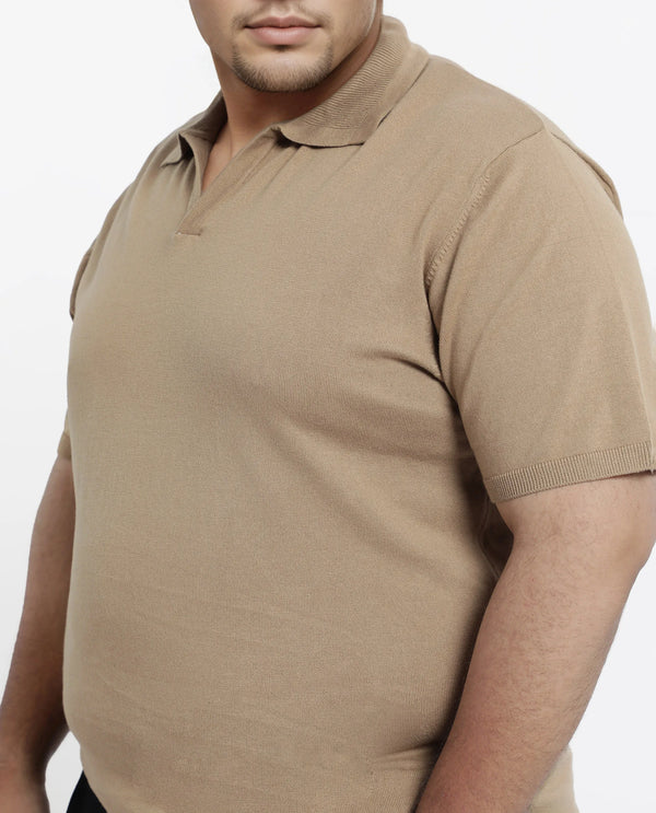 Rare Rabbit Men Teny-L Khaki Cotton Nylon Fabric Short Sleeve Polo