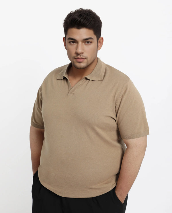 Rare Rabbit Men Teny-L Khaki Cotton Nylon Fabric Short Sleeve Polo