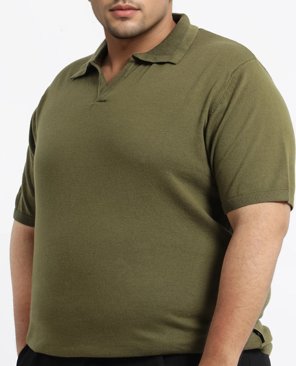 Rare Rabbit Men Teny-L Olive Cotton Nylon Fabric Short Sleeve Polo Plus Size