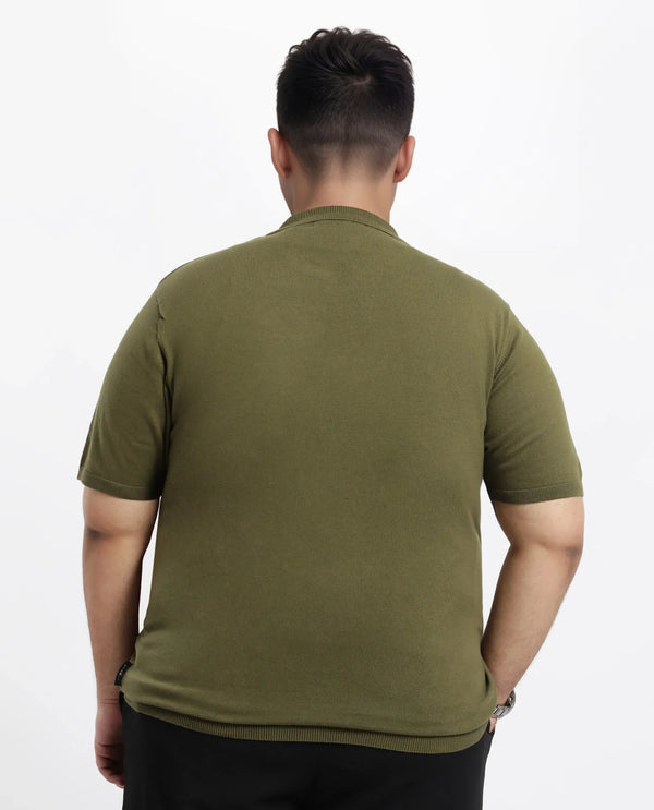 Rare Rabbit Men Teny-L Olive Cotton Nylon Fabric Short Sleeve Polo Plus Size