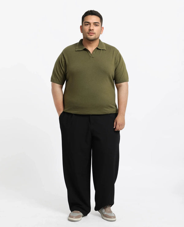 Rare Rabbit Men Teny-L Olive Cotton Nylon Fabric Short Sleeve Polo Plus Size