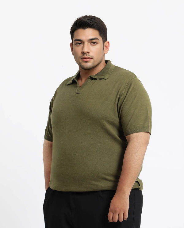Rare Rabbit Men Teny-L Olive Cotton Nylon Fabric Short Sleeve Polo Plus Size