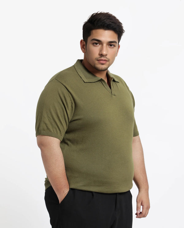 Rare Rabbit Men Teny-L Olive Cotton Nylon Fabric Short Sleeve Polo Plus Size