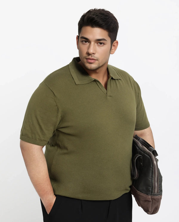 Rare Rabbit Men Teny-L Olive Cotton Nylon Fabric Short Sleeve Polo Plus Size