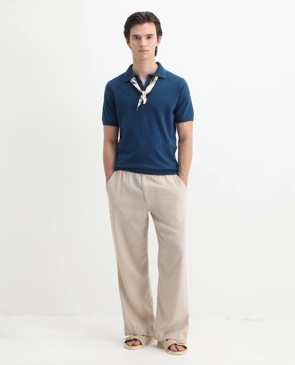 Rare Rabbit Men's Teny Dark Blue Cotton Blend Fabric Half Sleeve Spread Collar Regular Fit Plain Polo