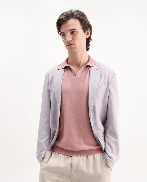 Rare Rabbit Men's Teny Dusky Pink Cotton Blend Fabric Half Sleeve Spread Collar Regular Fit Plain Polo