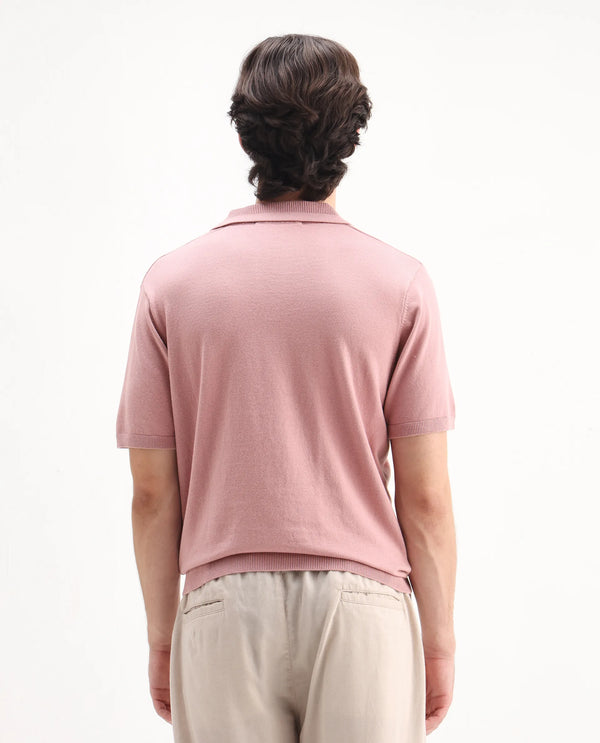 Rare Rabbit Men's Teny Dusky Pink Cotton Blend Fabric Half Sleeve Spread Collar Regular Fit Plain Polo