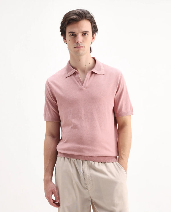 Rare Rabbit Men's Teny Dusky Pink Cotton Blend Fabric Half Sleeve Spread Collar Regular Fit Plain Polo