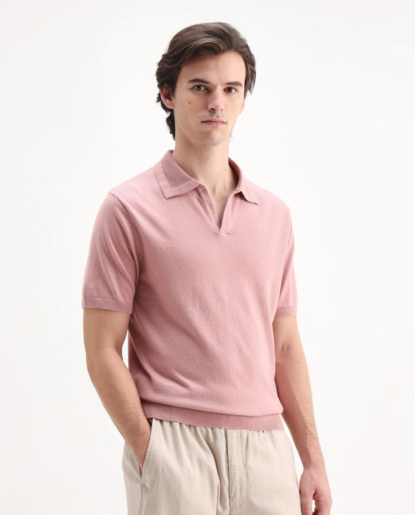 Rare Rabbit Men's Teny Dusky Pink Cotton Blend Fabric Half Sleeve Spread Collar Regular Fit Plain Polo
