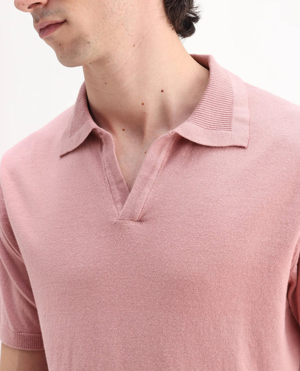 Rare Rabbit Men's Teny Dusky Pink Cotton Blend Fabric Half Sleeve Spread Collar Regular Fit Plain Polo