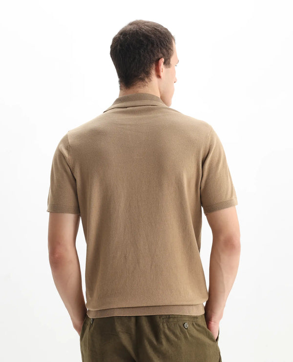 Rare Rabbit Men's Teny Khaki Cotton Blend Fabric Half Sleeve Spread Collar Regular Fit Plain Polo