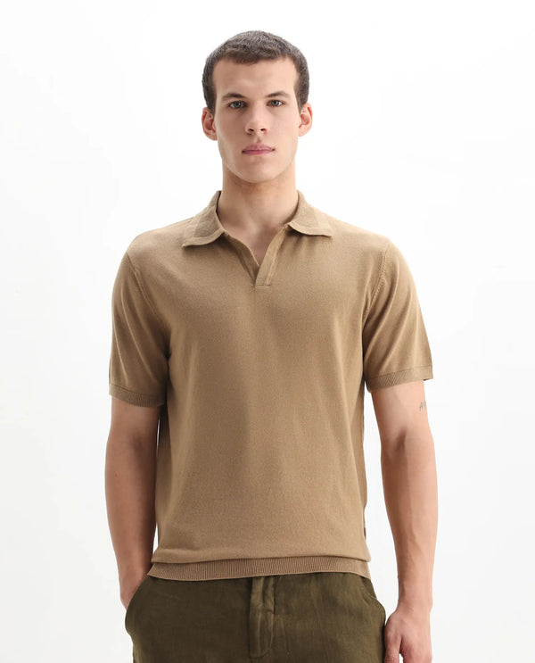 Rare Rabbit Men's Teny Khaki Cotton Blend Fabric Half Sleeve Spread Collar Regular Fit Plain Polo