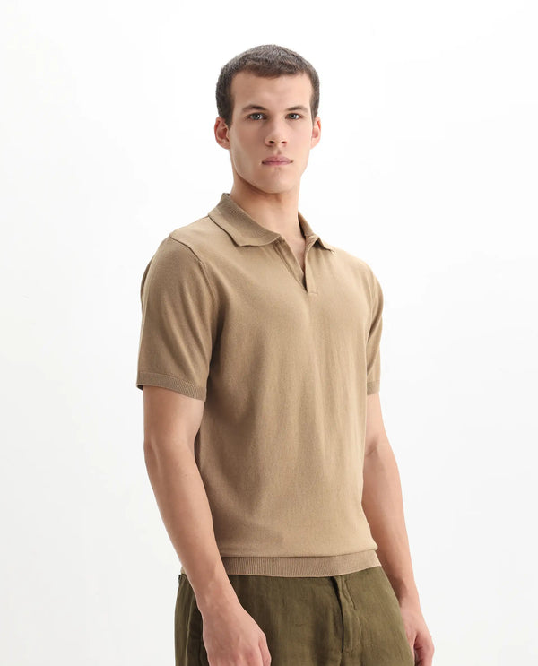 Rare Rabbit Men's Teny Khaki Cotton Blend Fabric Half Sleeve Spread Collar Regular Fit Plain Polo