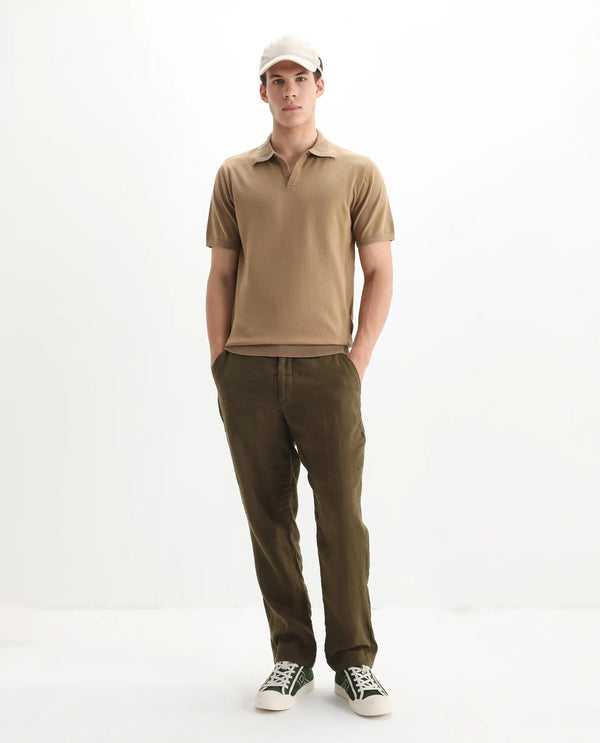 Rare Rabbit Men's Teny Khaki Cotton Blend Fabric Half Sleeve Spread Collar Regular Fit Plain Polo