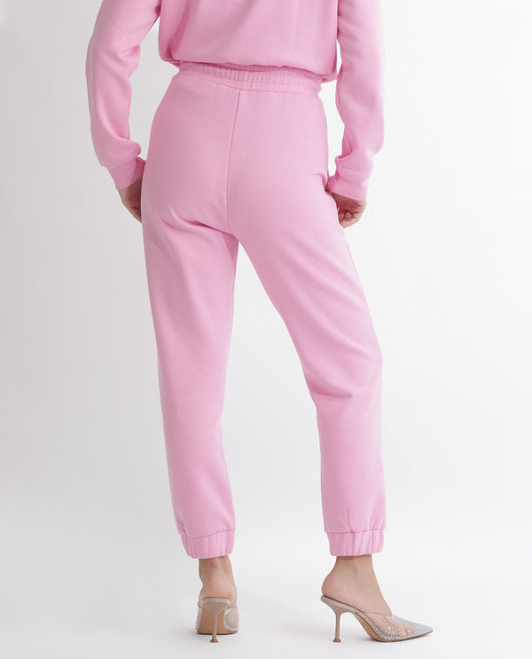 Rareism Women Terac F Light Pink Poly Cotton Fabric Regular Fit Solid Mid Rise Ankle Length Track Pant