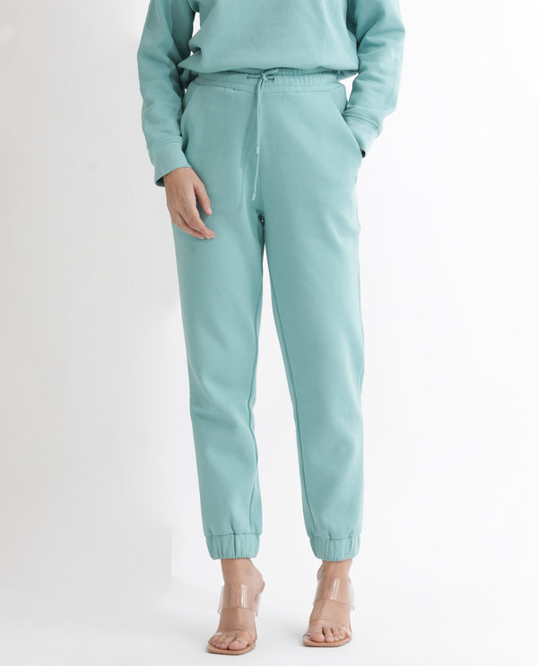 Rareism Articale Women Terac F Light Turq Poly Cotton Fabric Drawstring Closure Regular Fit Plain Ankle Length Track Pant