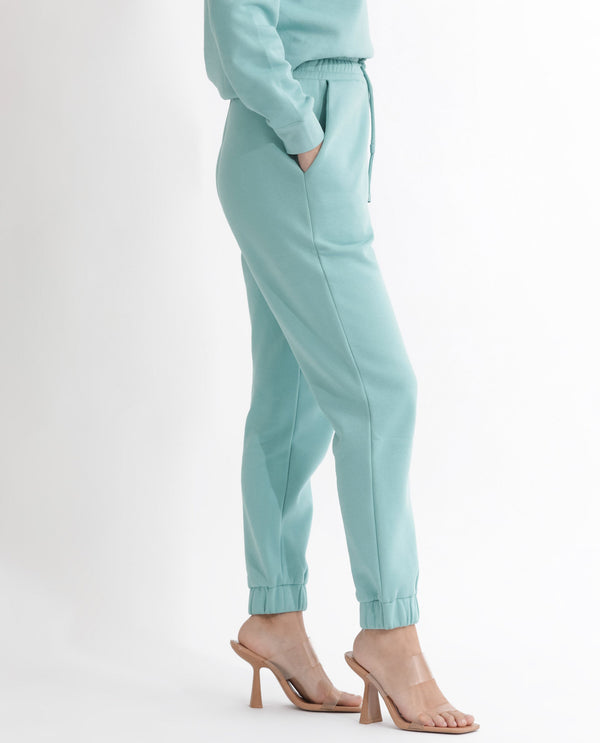 Rareism Articale Women Terac F Light Turq Poly Cotton Fabric Drawstring Closure Regular Fit Plain Ankle Length Track Pant