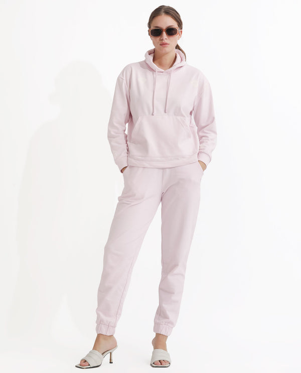 Rareism Women Terac T Light Pink Poly Cotton Fabric Regular Fit Solid Mid Rise Ankle Length Track Pant
