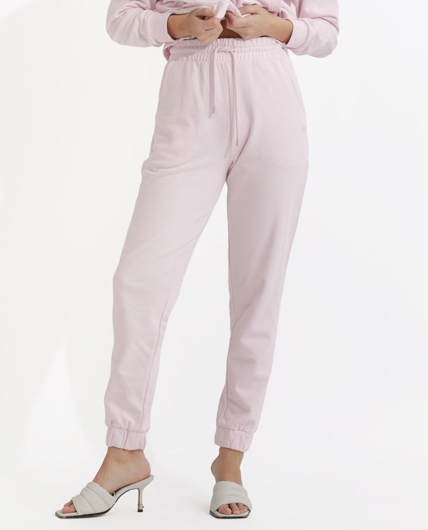 Rareism Women Terac T Light Pink Poly Cotton Fabric Regular Fit Solid Mid Rise Ankle Length Track Pant